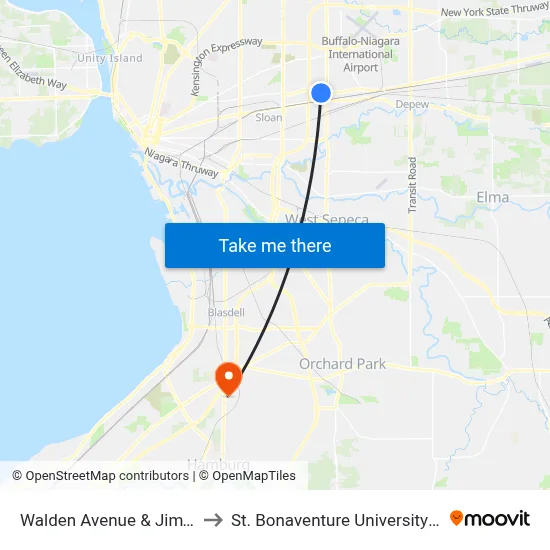 Walden Avenue & Jim's Truck Stop to St. Bonaventure University Buffalo Center map