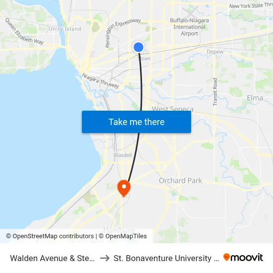 Walden Avenue & Stewart Avenue to St. Bonaventure University Buffalo Center map