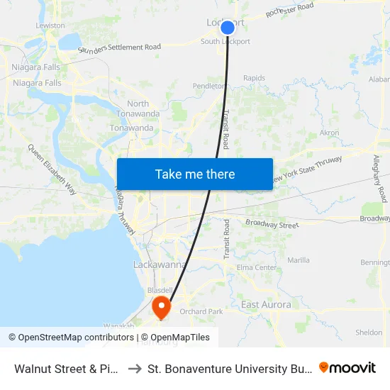Walnut Street & Pine Street to St. Bonaventure University Buffalo Center map