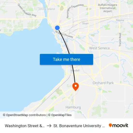 Washington Street & Broadway to St. Bonaventure University Buffalo Center map