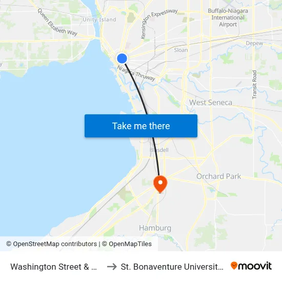 Washington Street & Mohawk Street to St. Bonaventure University Buffalo Center map