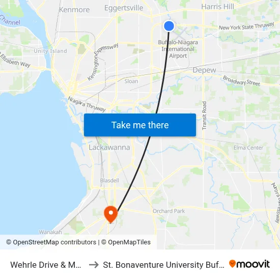 Wehrle Drive & M&T Bank to St. Bonaventure University Buffalo Center map