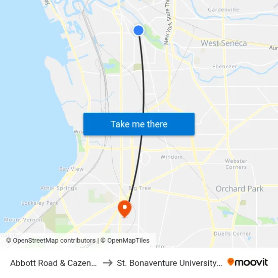 Abbott Road & Cazenovia Parkway to St. Bonaventure University Buffalo Center map