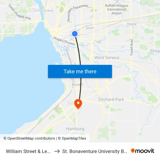 William Street & Lewis Street to St. Bonaventure University Buffalo Center map