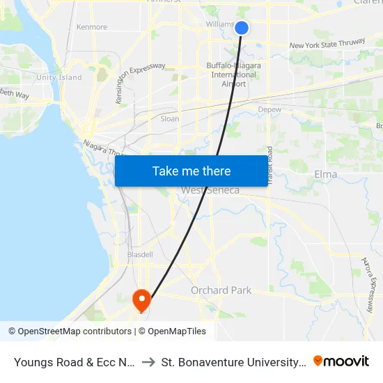 Youngs Road & Ecc North Campus to St. Bonaventure University Buffalo Center map