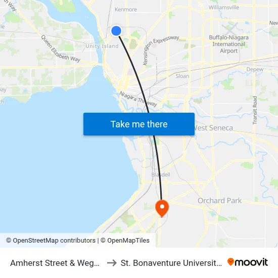 Amherst Street & Wegmans Driveway to St. Bonaventure University Buffalo Center map