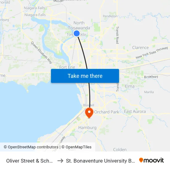 Oliver Street & Schenk Street to St. Bonaventure University Buffalo Center map
