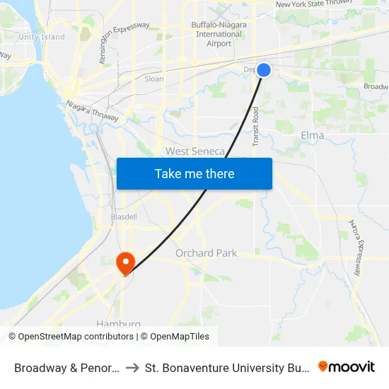 Broadway & Penora Street to St. Bonaventure University Buffalo Center map