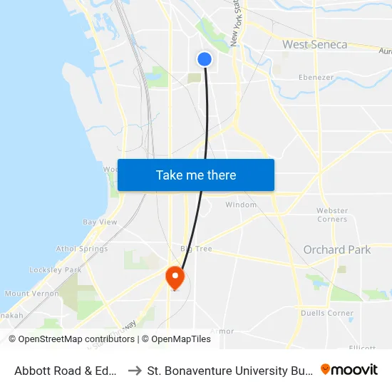 Abbott Road & Eden Street to St. Bonaventure University Buffalo Center map