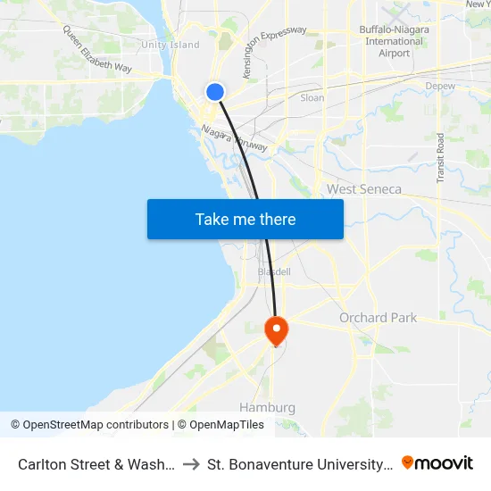 Carlton Street & Washington Street to St. Bonaventure University Buffalo Center map