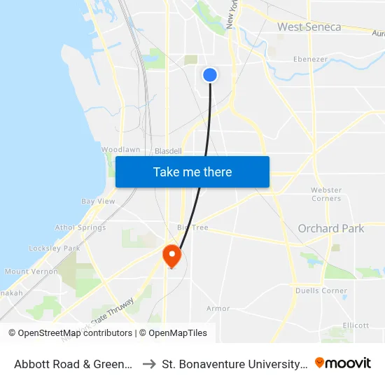 Abbott Road & Greenwood Avenue to St. Bonaventure University Buffalo Center map