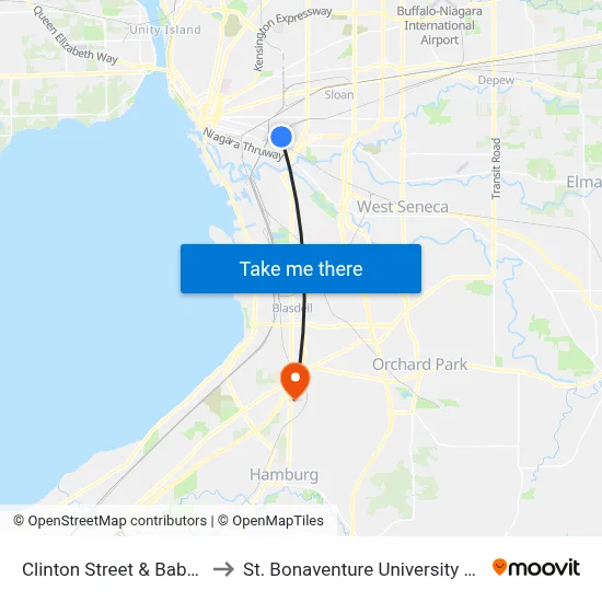 Clinton Street & Babcock Street to St. Bonaventure University Buffalo Center map