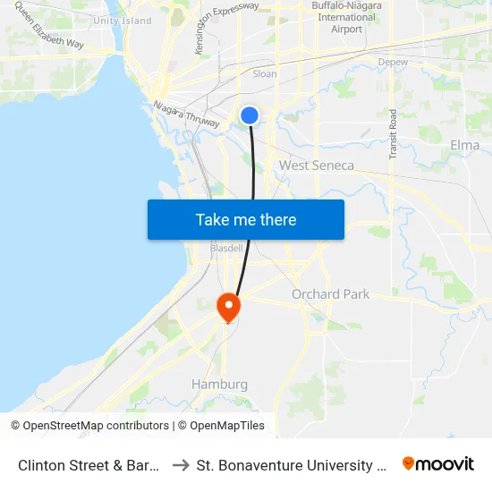 Clinton Street & Barnard Street to St. Bonaventure University Buffalo Center map