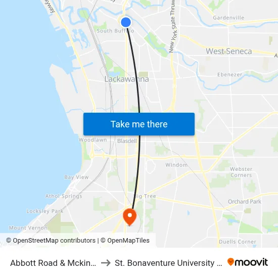 Abbott Road & Mckinley Parkway to St. Bonaventure University Buffalo Center map