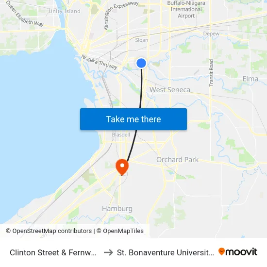 Clinton Street & Fernwood Loop Static to St. Bonaventure University Buffalo Center map
