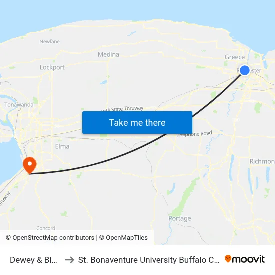 Dewey & Bloss to St. Bonaventure University Buffalo Center map