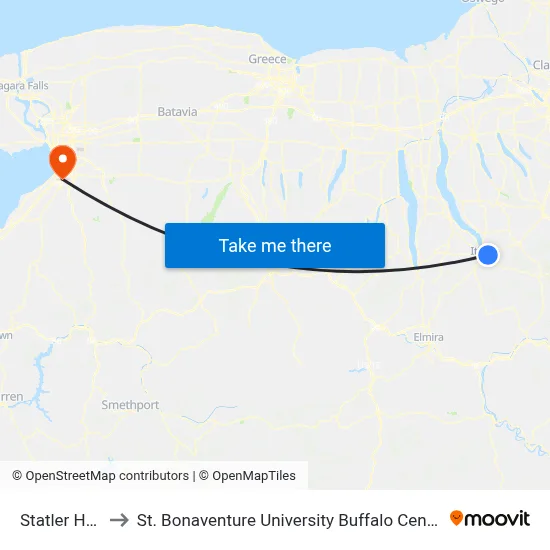 Statler Hall to St. Bonaventure University Buffalo Center map