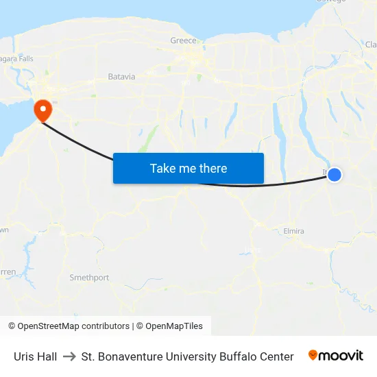 Uris Hall to St. Bonaventure University Buffalo Center map