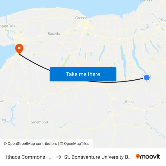 Ithaca Commons - Aurora St to St. Bonaventure University Buffalo Center map