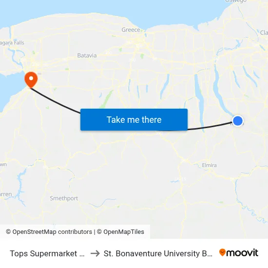 Tops Supermarket (Lansing) to St. Bonaventure University Buffalo Center map