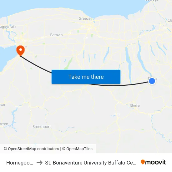 Homegoods to St. Bonaventure University Buffalo Center map