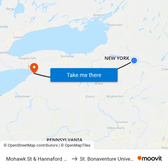 Mohawk St & Hannaford Shopping Center Ex#1 to St. Bonaventure University Buffalo Center map