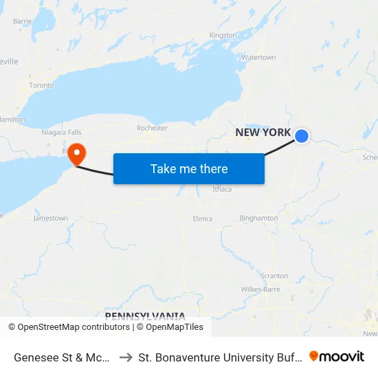 Genesee St & Mcdonalds to St. Bonaventure University Buffalo Center map