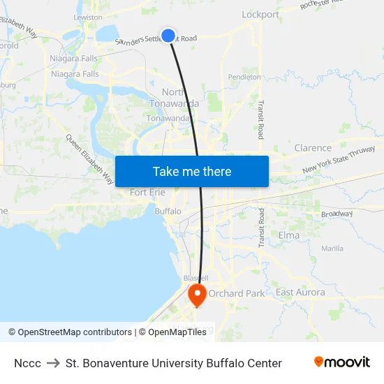 Nccc to St. Bonaventure University Buffalo Center map