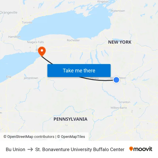 Bu Union to St. Bonaventure University Buffalo Center map