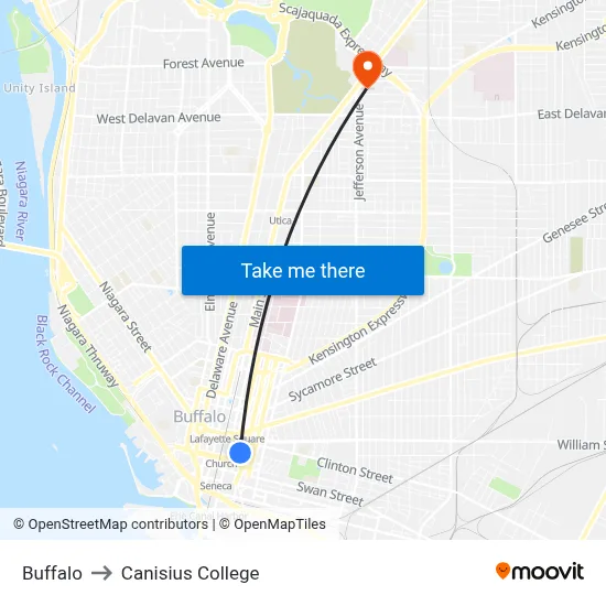 Buffalo to Canisius College map