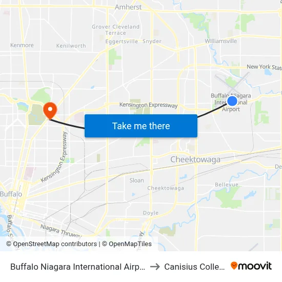 Buffalo Niagara International Airport to Canisius College map