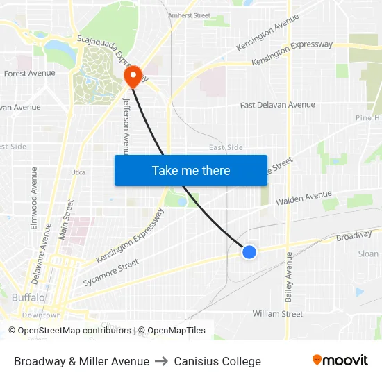 Broadway & Miller Avenue to Canisius College map