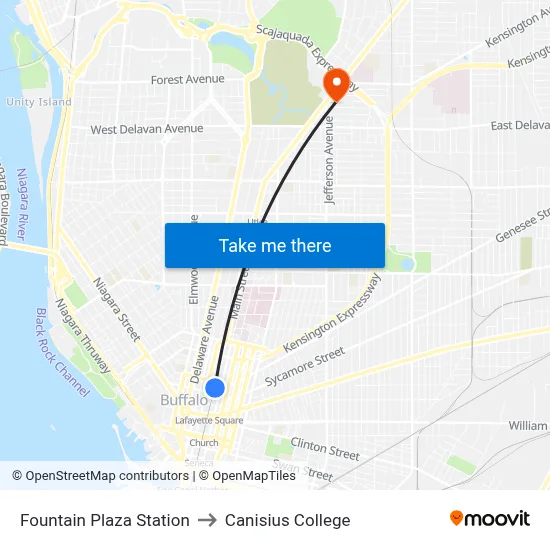 Fountain Plaza Station to Canisius College map