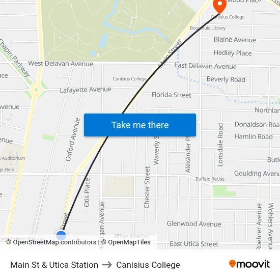 Main St & Utica Station to Canisius College map
