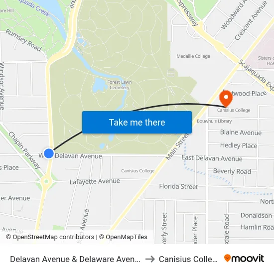 Delavan Avenue & Delaware Avenue to Canisius College map