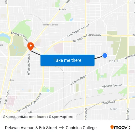 Delavan Avenue & Erb Street to Canisius College map