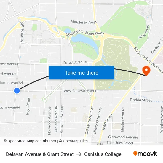 Delavan Avenue & Grant Street to Canisius College map