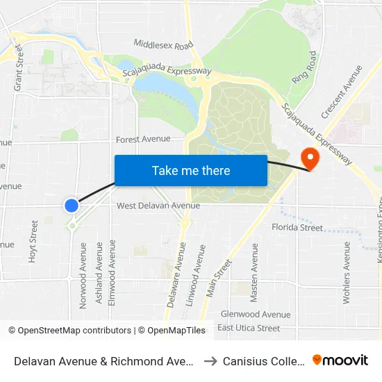 Delavan Avenue & Richmond Avenue to Canisius College map