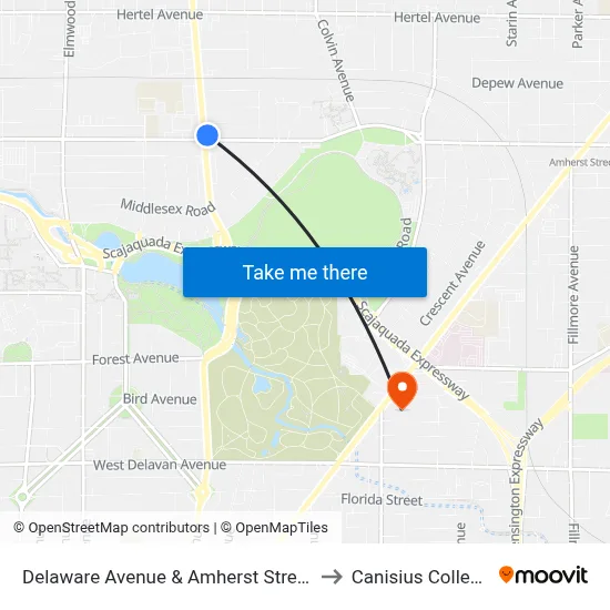 Delaware Avenue & Amherst Street to Canisius College map