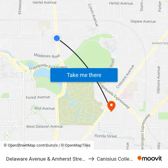 Delaware Avenue & Amherst Street to Canisius College map