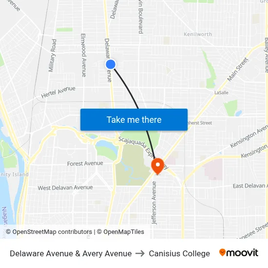 Delaware Avenue & Avery Avenue to Canisius College map