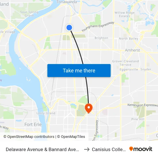 Delaware Avenue & Bannard Avenue to Canisius College map