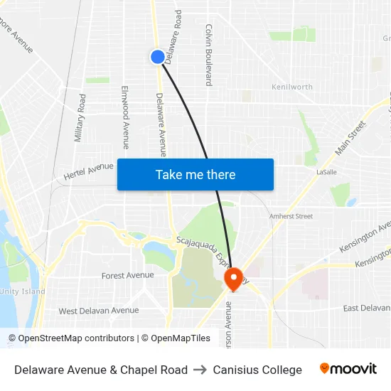 Delaware Avenue & Chapel Road to Canisius College map