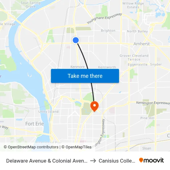 Delaware Avenue & Colonial Avenue to Canisius College map