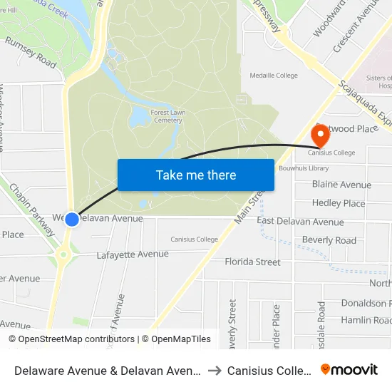 Delaware Avenue & Delavan Avenue to Canisius College map