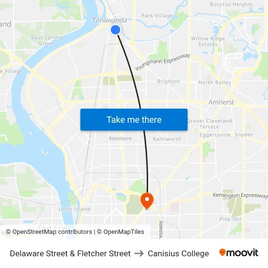 Delaware Street & Fletcher Street to Canisius College map