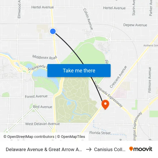 Delaware Avenue & Great Arrow Avenue to Canisius College map