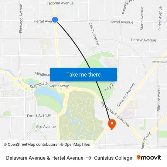 Delaware Avenue & Hertel Avenue to Canisius College map