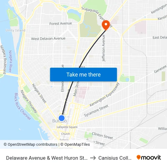 Delaware Avenue & West Huron Street to Canisius College map