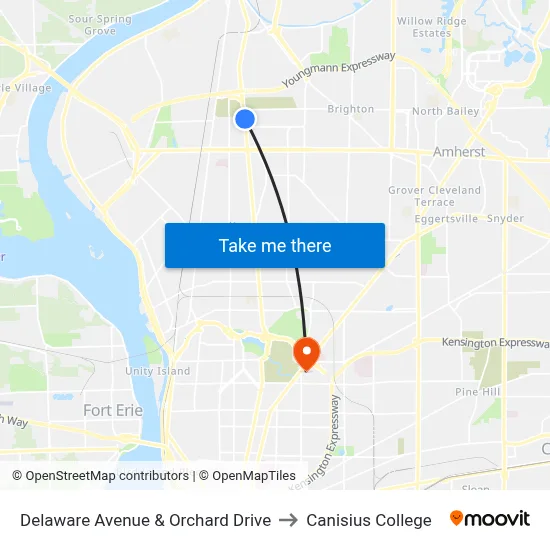 Delaware Avenue & Orchard Drive to Canisius College map